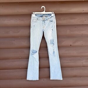 American Eagle Kick Boot Jeans 00 Light Wash Distressed Ripped Low Rise Denim